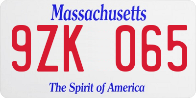 MA license plate 9ZK065