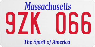 MA license plate 9ZK066