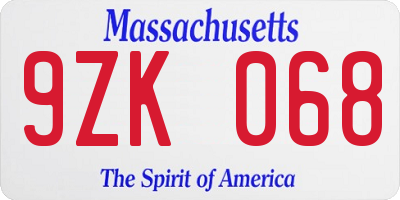 MA license plate 9ZK068