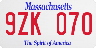 MA license plate 9ZK070