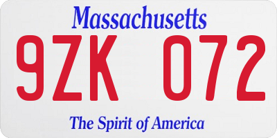 MA license plate 9ZK072