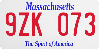 MA license plate 9ZK073