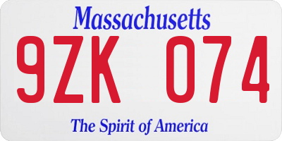 MA license plate 9ZK074