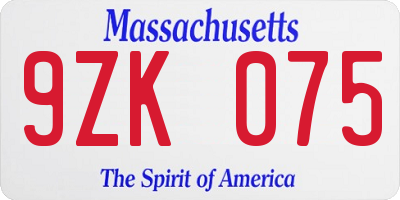 MA license plate 9ZK075