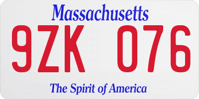 MA license plate 9ZK076