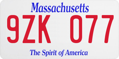 MA license plate 9ZK077