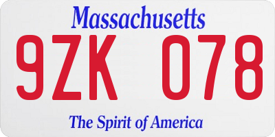 MA license plate 9ZK078