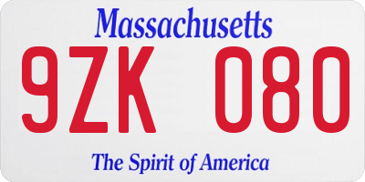 MA license plate 9ZK080