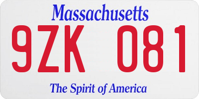 MA license plate 9ZK081