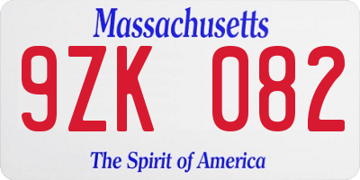 MA license plate 9ZK082