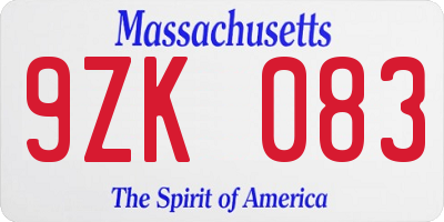 MA license plate 9ZK083