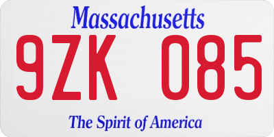 MA license plate 9ZK085