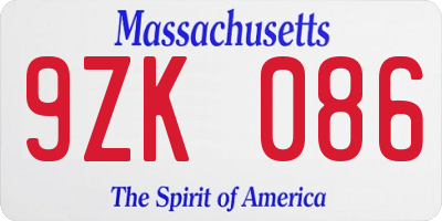 MA license plate 9ZK086