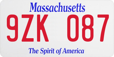 MA license plate 9ZK087