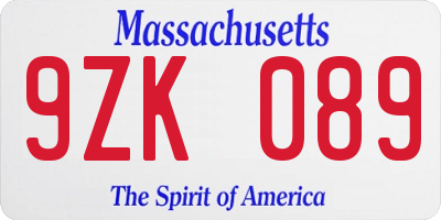 MA license plate 9ZK089