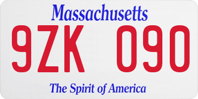 MA license plate 9ZK090