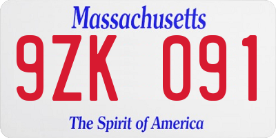 MA license plate 9ZK091