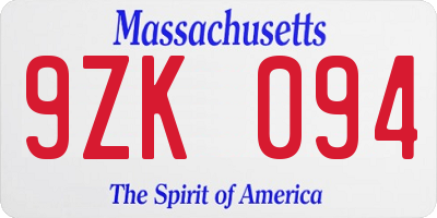 MA license plate 9ZK094