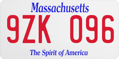 MA license plate 9ZK096