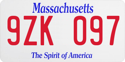 MA license plate 9ZK097