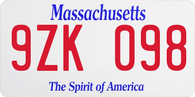 MA license plate 9ZK098