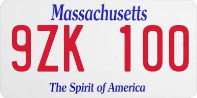 MA license plate 9ZK100