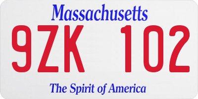 MA license plate 9ZK102