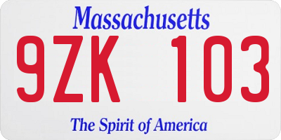 MA license plate 9ZK103