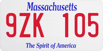 MA license plate 9ZK105