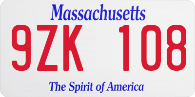 MA license plate 9ZK108