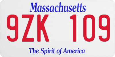 MA license plate 9ZK109
