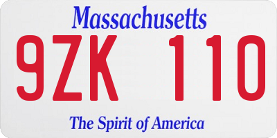 MA license plate 9ZK110