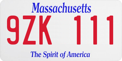 MA license plate 9ZK111