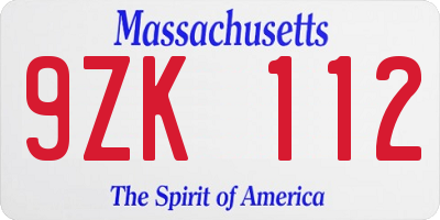 MA license plate 9ZK112