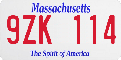 MA license plate 9ZK114