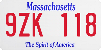 MA license plate 9ZK118