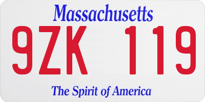 MA license plate 9ZK119