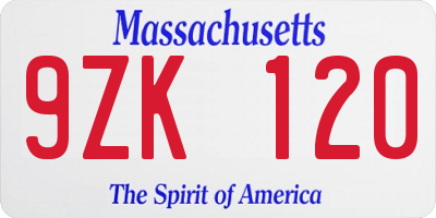 MA license plate 9ZK120