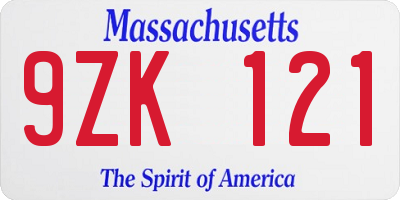 MA license plate 9ZK121