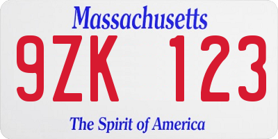 MA license plate 9ZK123