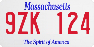 MA license plate 9ZK124