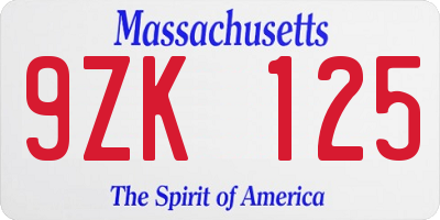 MA license plate 9ZK125