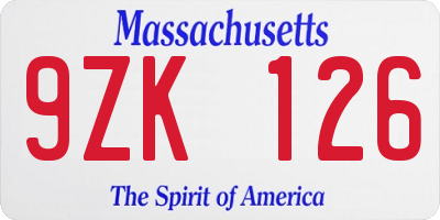 MA license plate 9ZK126