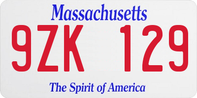 MA license plate 9ZK129