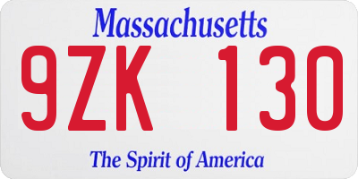 MA license plate 9ZK130