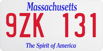 MA license plate 9ZK131