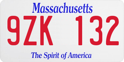 MA license plate 9ZK132