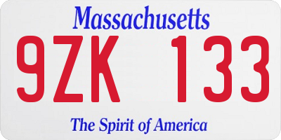 MA license plate 9ZK133