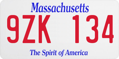 MA license plate 9ZK134