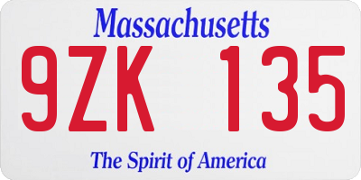 MA license plate 9ZK135